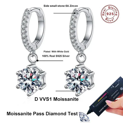 1ct Moissanite Drop Earring for Women Sparkling Diamond Earrings S925 Sterling Silver White Gold Plated Wedding Jewelry