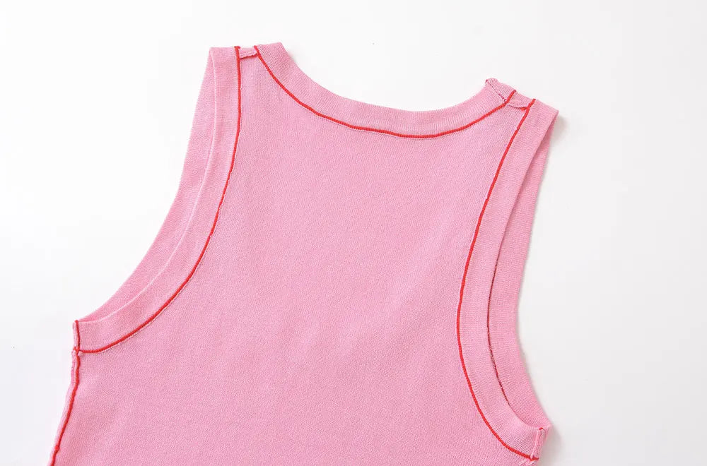 Women's Sleeveless Knit Tank Tops, V Neck ,Contrast Trims, Female Camis, Chic Vest Fashion