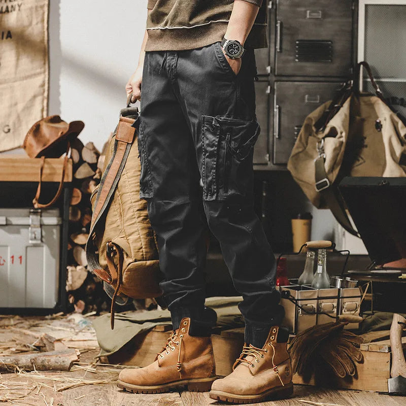 Autumn Men's Cargo Pants New Multi-Pocket Tactical Casual Pants Straight Leg Fashion Tactical Trousers Elastic Waist Cargo Pants