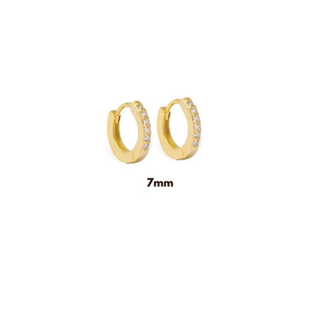 925 Sterling Silver Gold Zircon CZ 5mm 6mm 7mm 8mm To 13mm Huggies Hoops Piercing Pendiente Clips Luxury Fine Jewelry