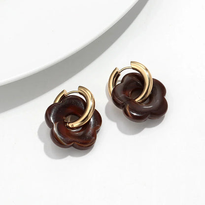 Colorful Flower Resin Acrylic Charms Earring Gold Color Circle Ear Buckle Hoop Earrings Fashion Jewelry for Women