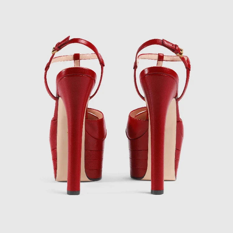 2026 Women's Round Head Sandals Thin Heels 5cm Thick Bottom Slope Heel Fish Mouth Rivet Sandal T-Platform Sandals Size34-43