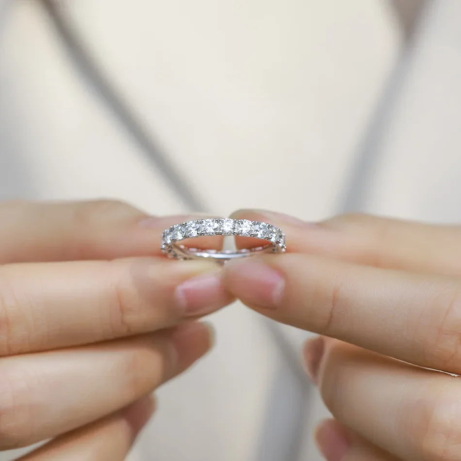 2mm Full Eternity Moissanite Ring 925 Sterling Silver D Color VVS1 Stackable Wedding Band For Women Fine Jewelry