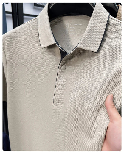 High quality 100% cotton solid color short sleeve polo shirt unique button men summer breathable comfort texture lapel T-shirt