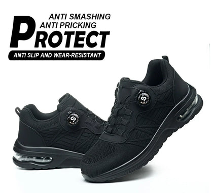 Men's Safety Shoes Steel Toe Anti- Crush Puncture Resistant Kevlar Pure Black Button Air Cushion Lightweight Work Shoes