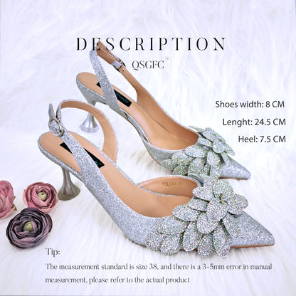 Nigerian Banquet Shoes and Bags African Fashion Peach Ladies Matching Shoes and Bags Pointed Toe High Heels Wedding Party