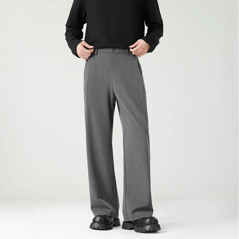 Men's Spring Essential Suit Pants Elastic Waist Loose Straight Black Gray Casual Business Work Slacks Fashion Trendy Daily Wear