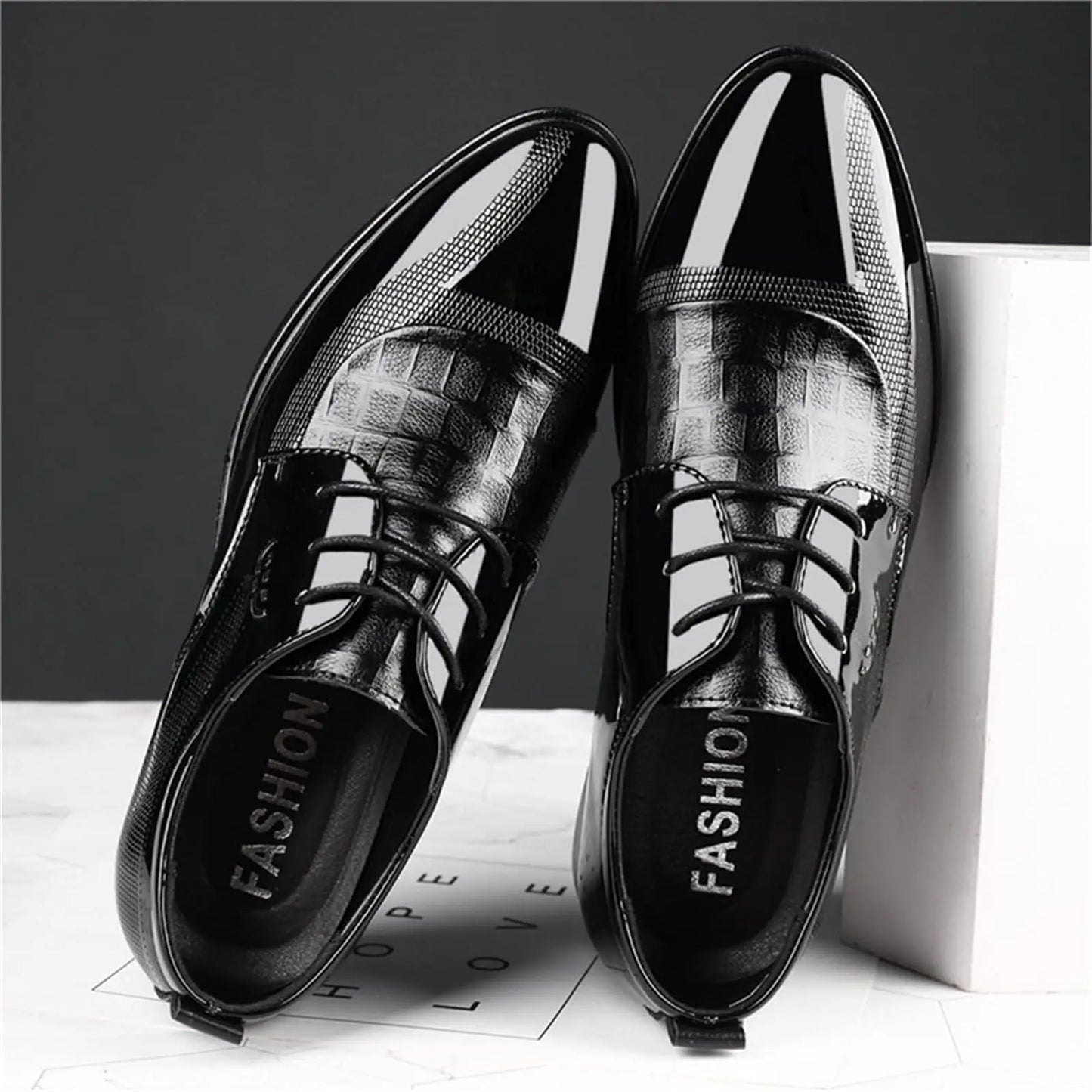 Men's Dress Shoes Cracked Pattern Trendy Oxford Stitching Uppers Business Casual Lace Up Derbys Shoes
