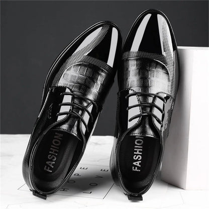 Men's Dress Shoes Cracked Pattern Trendy Oxford Stitching Uppers Business Casual Lace Up Derbys Shoes