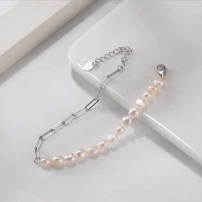 Natural Pearls Beaded Necklace with 925 Sterling Silver Paperclip Chain Wedding Party Fashion Pearls Jewelry GPN13