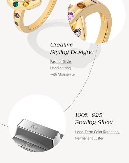 Artificial Stone Love Rings Colorful s925 Sterling Silver 18K Gold For Women Girl Holiday Party Jewelry Mother Day Gift