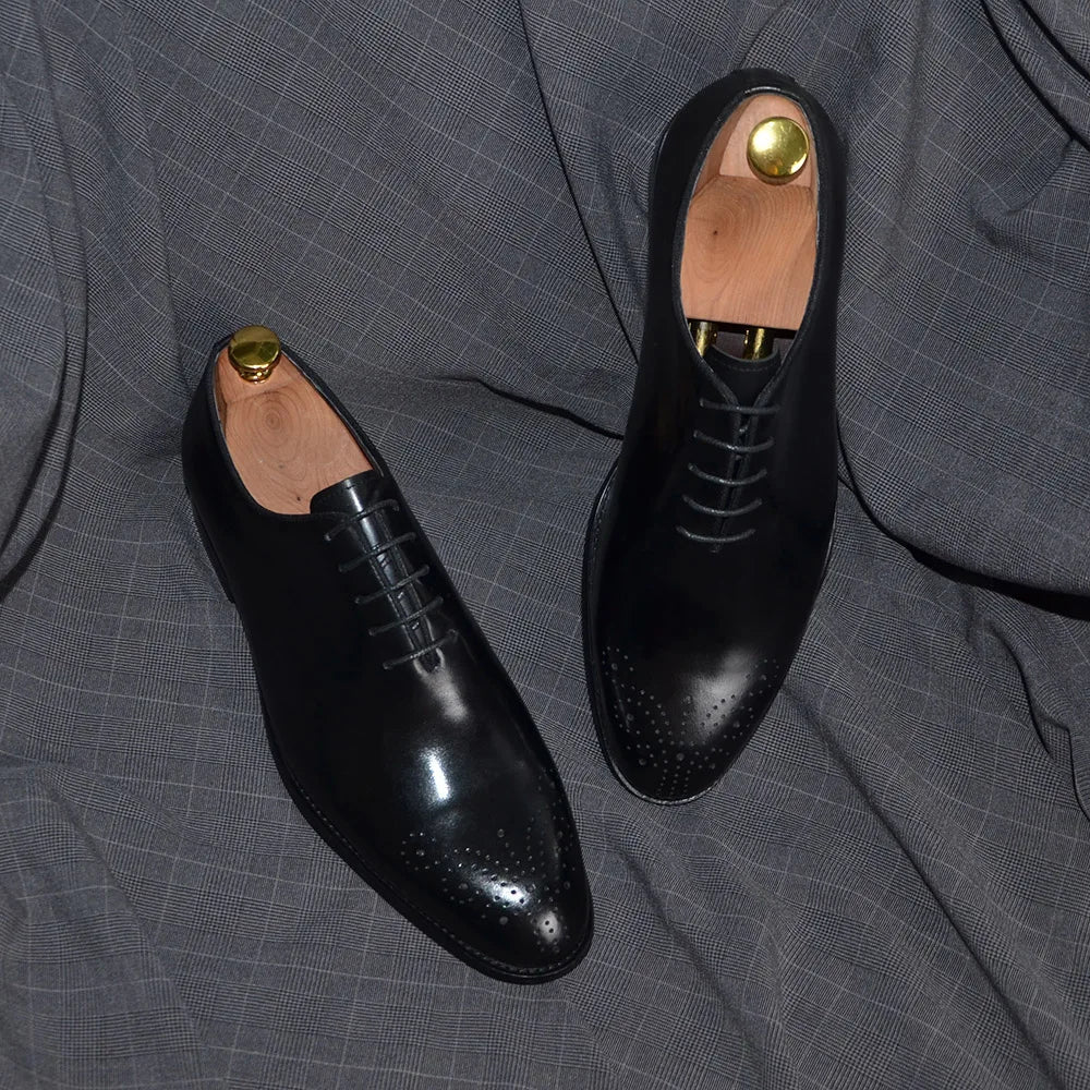 Luxury Classic Mens Oxford Dress Shoes Whole Cut Genuine Leather Handmade Lace-up Formal Shoe for Men Wedding Business Office