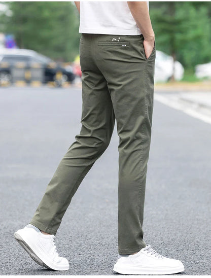 Slim Fit Straight Thin Casual Pants for Men Business Classic Stretch 98% Cotton Soft Spring Summer Trousers Brand Clothing