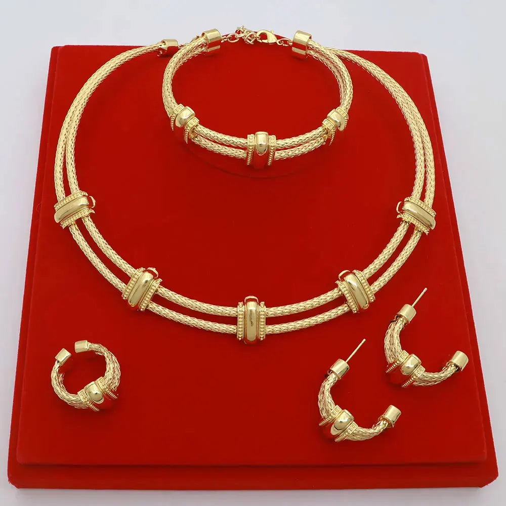 Classic 4pcs 2 Rows African Dubai Jewelry Set For Women Wedding Party Cubic Zircon Italian Bridal Jewelry Set Gift