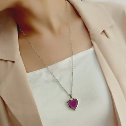 Heart Mood Locket Necklace Color Changing Necklace Temperature Mood Stainless Steel Love Shape Photo Pendant Necklace Jewelry