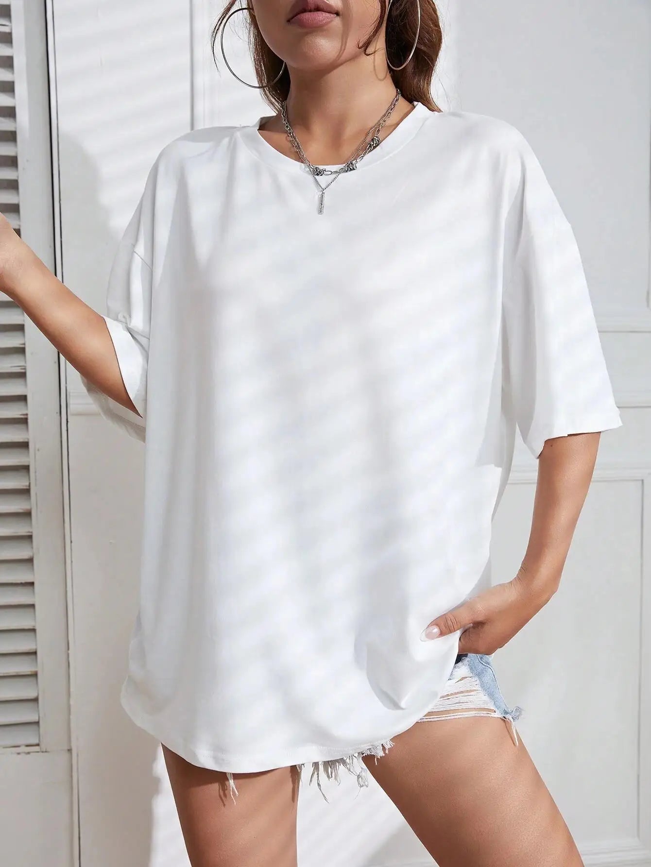 Camiseta Feminina de Manga Curta Cor Sólida para Fitness, Algodão Macio, Respirável, Roupas Confortáveis, Básica, Versátil, Solta