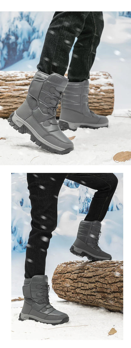 New Warm Men Plush Snow Boots High Top Winter Men's Boots Waterproof Winter Motorcycle Boots Outdoor Anti-Slip Men Hiking Boots