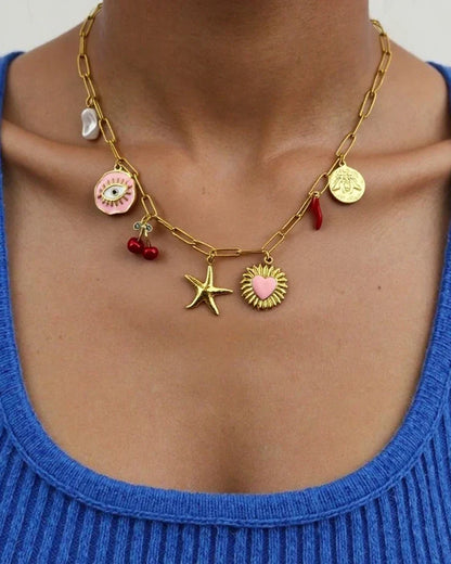 Dopamine Cherry Starfish Chili Peppe Pendant for Women Charm Chain Necklace Beach Jewelry Vacation Gift