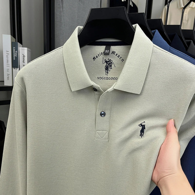 2025 New Cotton Long Sleeved T-shirt for Men, High End Embroidered Little Horse Logo Fashion Autumn/Winter Polo Top