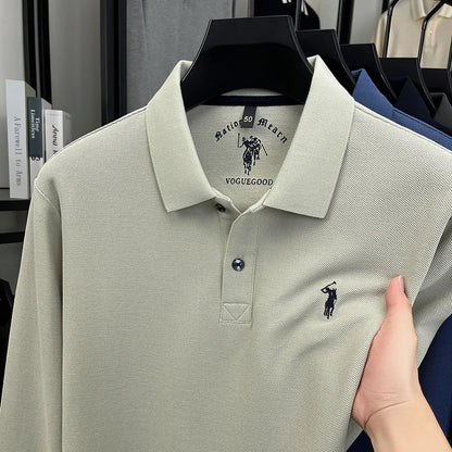 2025 New Cotton Long Sleeved T-shirt for Men, High End Embroidered Little Horse Logo Fashion Autumn/Winter Polo Top