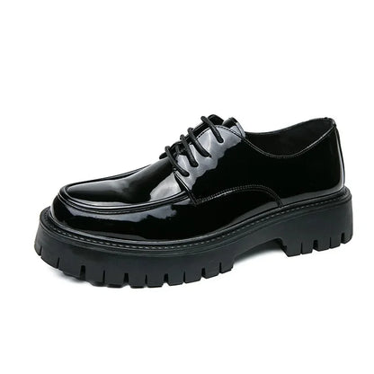 Men's Business Formal Shoes Thick Bottom Polish Leather Shiny Surface Large Size 47 round Toe Shoes Fashionable Workwear