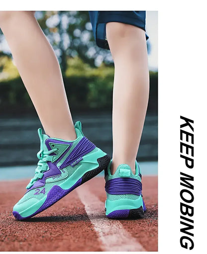 Children Basketball Shoes for Boys Girls Kids Teenagers Breathable Non-slip Lace Up Indoor Outdoor Training Sneakers Tennis Shoe
