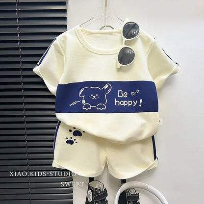 2026 New Kids Short Sleeve Suit Striped Girls Boys Set Summer Tops +short Baby Clothes Children's Wear