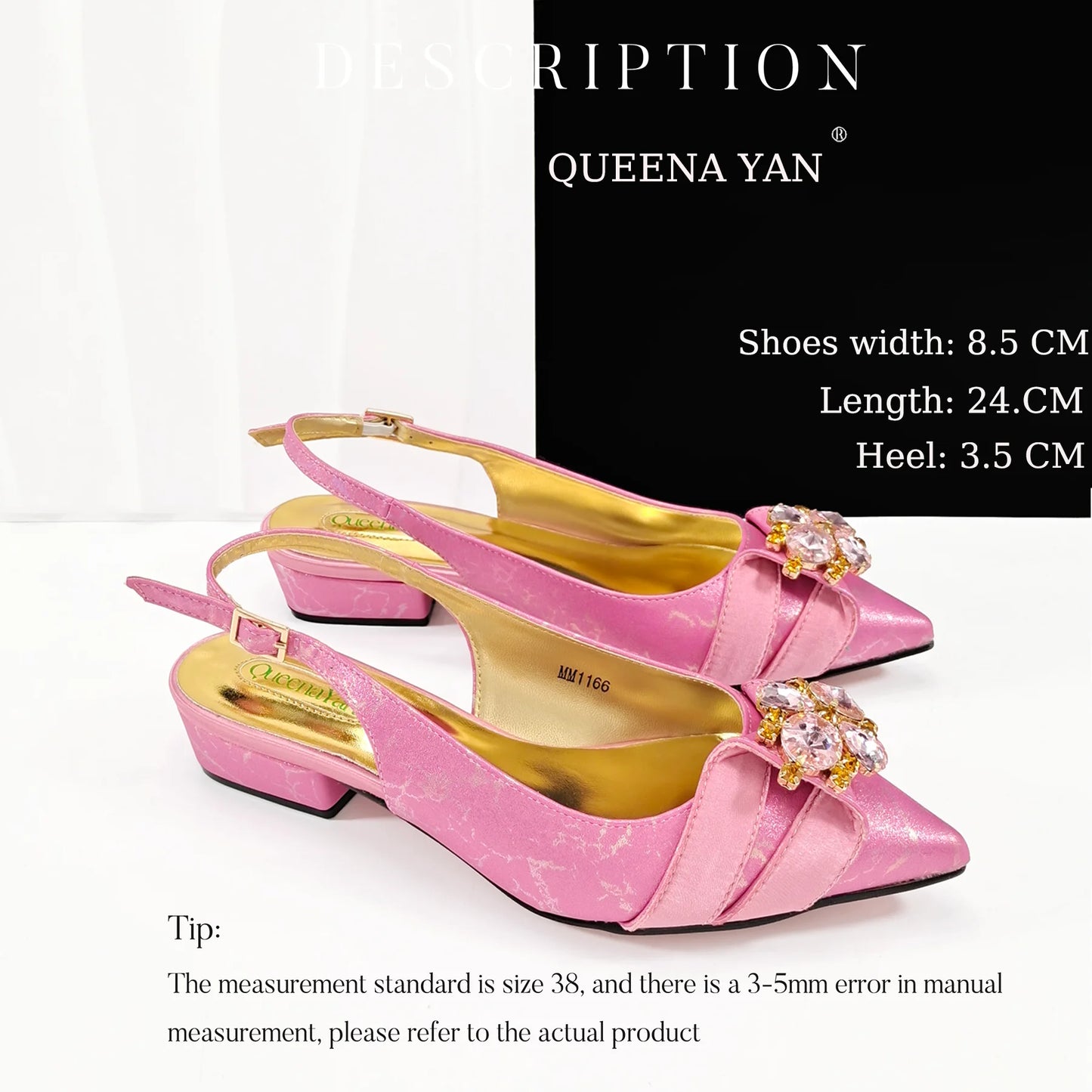 Queena Yan Elegant Pink Rhinestone Low-Heel Shoes & Handbag Set – Luxury Wedding & Party Accessories