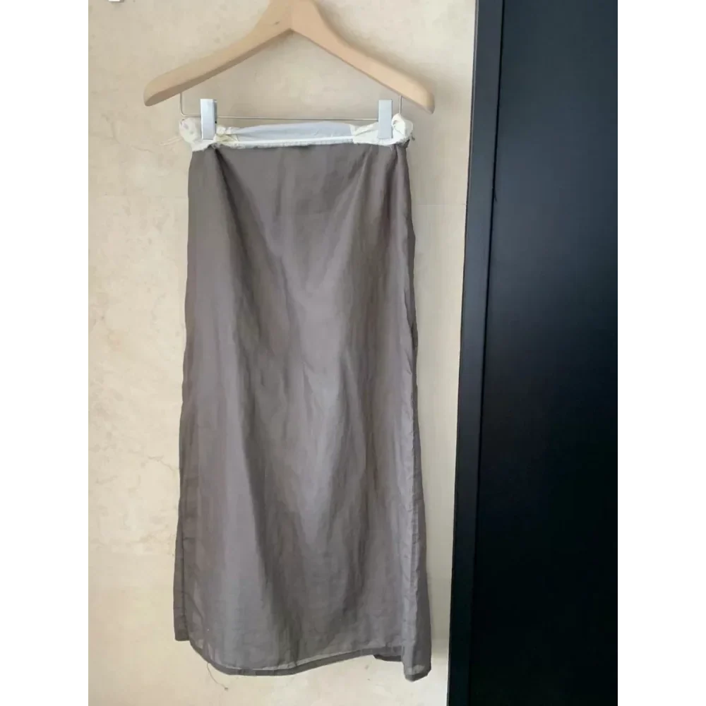 Quiet Luxury Cotton Lightweight Double-layer Rolled Waist Contrasting Slit Skirt