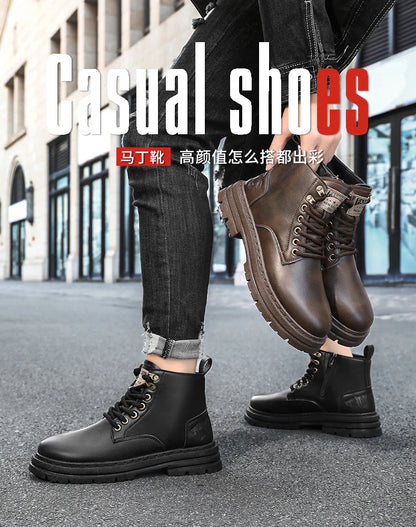 Men's boots four seasons soft-sole non-slip casual boots fashion outdoor work boots high boots classic Joker youth leather boots