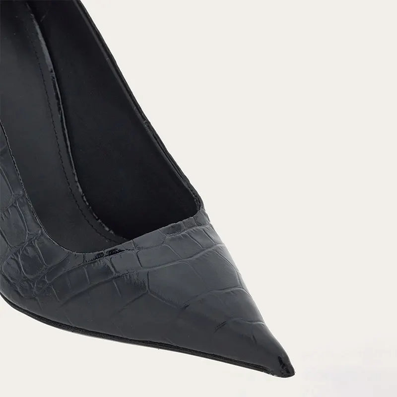 Brand Fashion Show Silvery 9cm High Heel Spring Autumn New Irregular Heels Black Red Pointed Sexy Women's Single Shoes Size 43