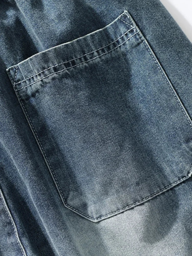 Summer Men's Straight Jeans Multi-Pockets Wide Leg Denim Cargo Pants 8XL 7XL 6XL Big Size Lightweight Baggy Solid Jeans Trousers