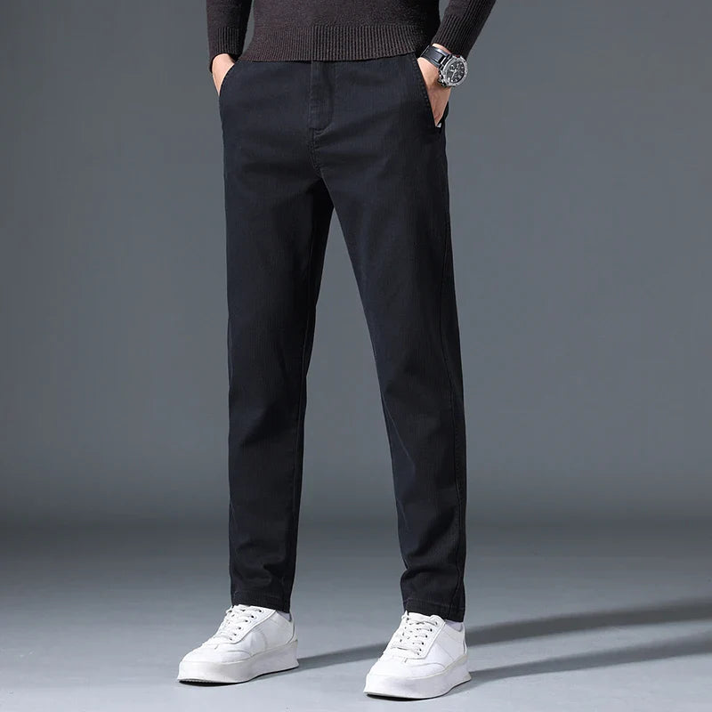 2025 Autumn New Casual Pants Men's Fashion Slim Fit Thick Straight Pants Soft Cotton Retro Style Streetwear Trousers Clothing