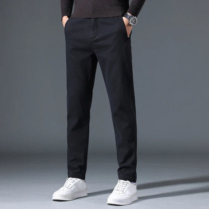 2025 Autumn New Casual Pants Men's Fashion Slim Fit Thick Straight Pants Soft Cotton Retro Style Streetwear Trousers Clothing