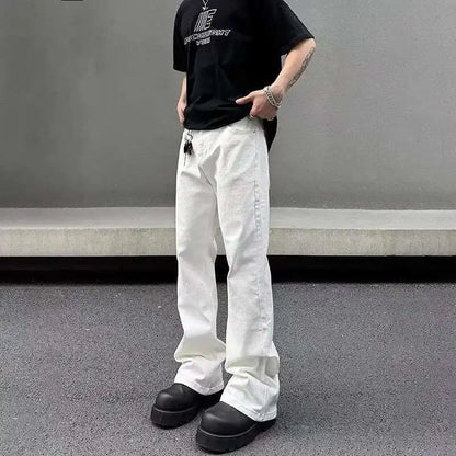 American Y2K Men's Jeans New Micro Flared Denim Pants Slim Fit Solid Color High Street Stylish Male Casual Trousers