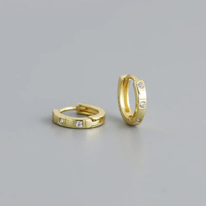 925 Sterling Silver Simple Stripes Shiny Zircon Huggies Hoops Earrings for Women Fashion Unisex Punk Jewelry Ear Buckle