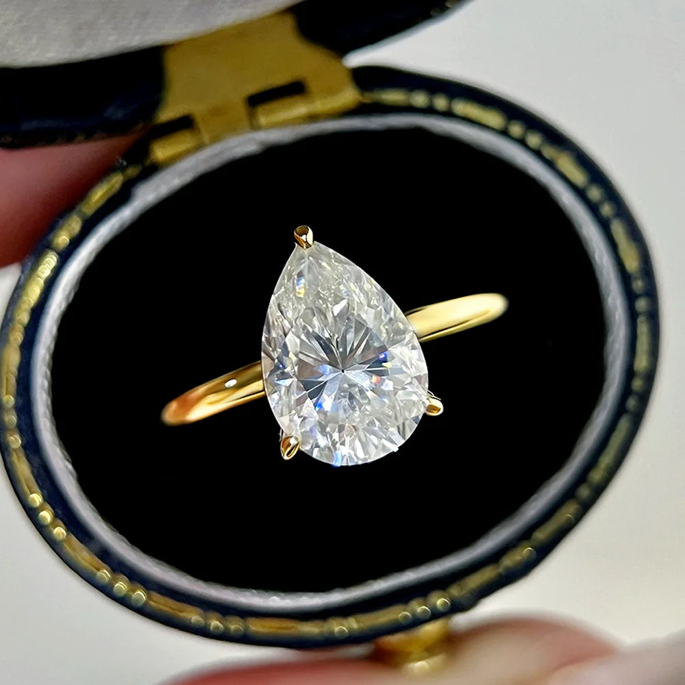 1/2/3/4CT Pear Cut D Color Moissanite Rings/Necklace For Women S925 Silver VVS1 Lab Diamond Waterdrop Pendant Jewely Gift