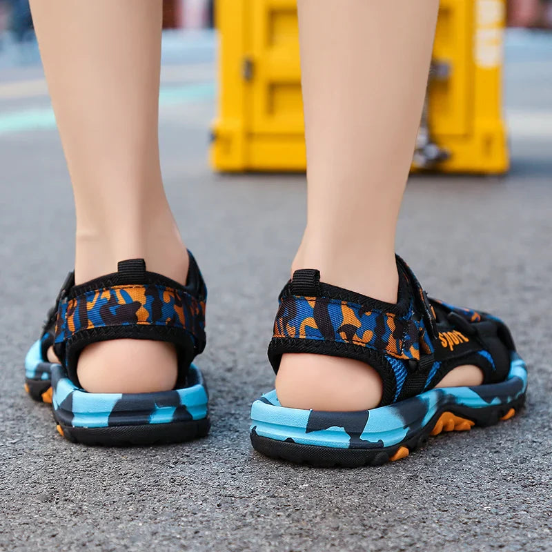 New Summer Beach Water Children Sandals Fashion Shoes Lightweight Non-slip Soft Bottom Shading Leather Boys Comfortable