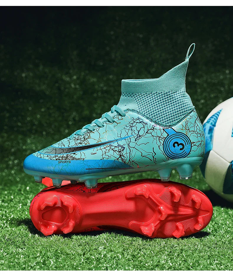 Fashion Men Professional Soccer Shoes Outdoor Cleats Unisex Ultralight Long Spikes Futsal Training Shoes Red Football Boots Men