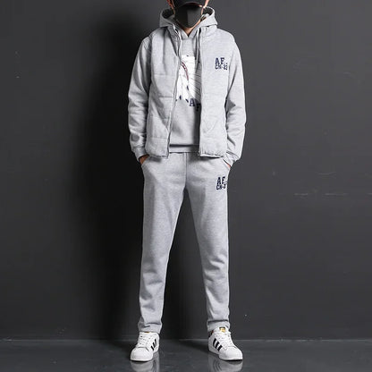 3 Pieces Set Hoodies+Vest+Pants Casual Track Suit Clothing Coats Winter Thick Warm Tracksuit for Couple Printed Mens Set Vest