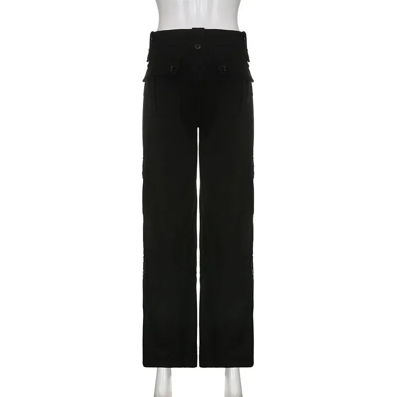 Calça Cargo Feminina Jeans Reta Casual Street Retrô
