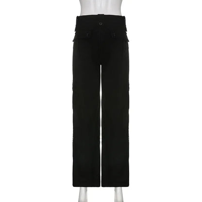 Calça Cargo Feminina Jeans Reta Casual Street Retrô