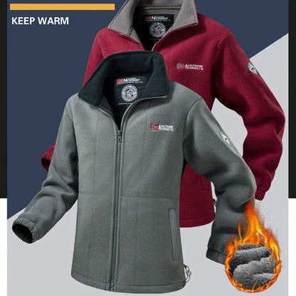 2025 Men's Fleece Coat Autumn and Winter Thickened Warm Windproof Cold-proof Loose Plus Size Outdoor Sports Collar Fleece Jacket