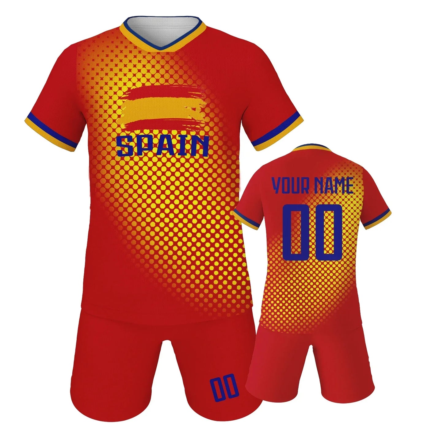 Spain Custom Soccer Jersey Sets Football Kit Kids Training Outfit Club Personalized Name Number Soccer Uniform for Boys ＆ Girls