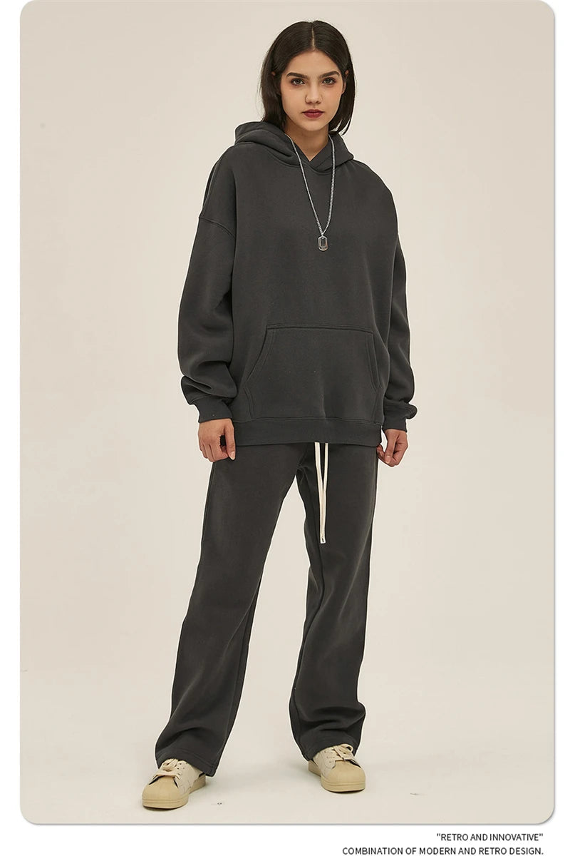 Thick 350gsm Fleece Hooded Hoodies For Men Unisex Winter Oversized Loose Basic Solid Sweatshirts Pullovers Coats HY0631