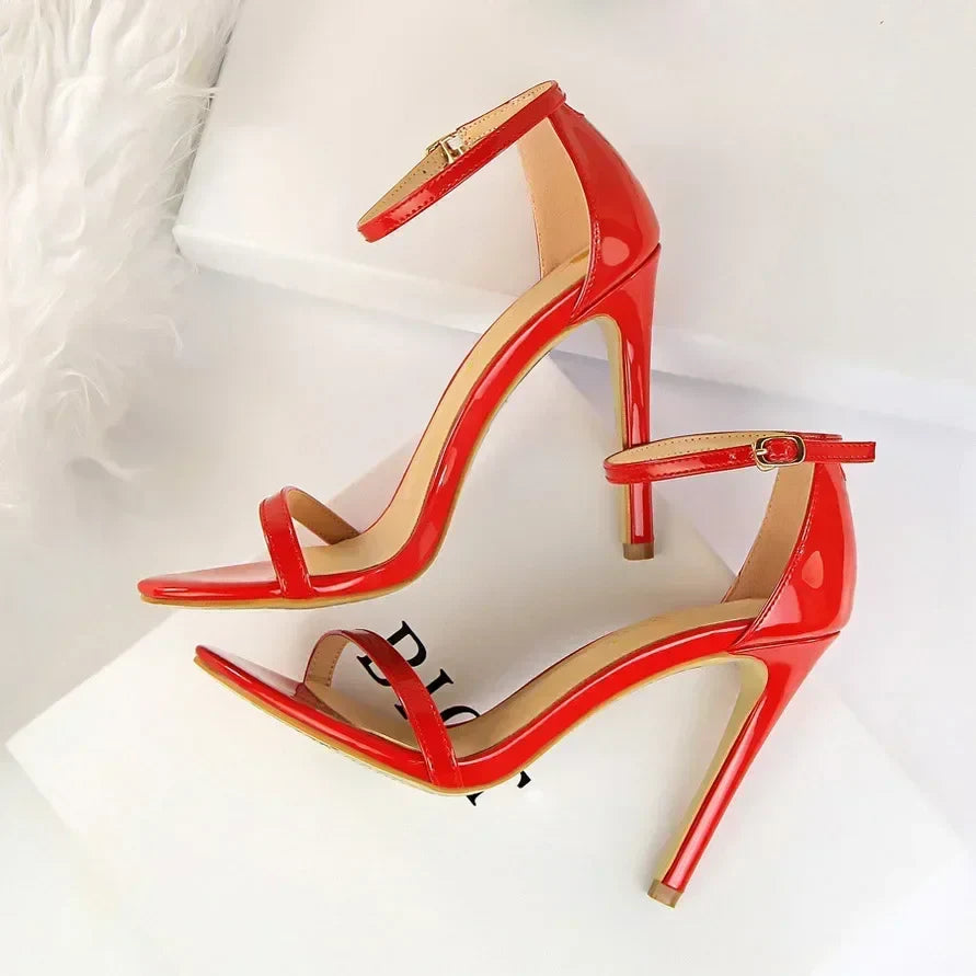 Women Gladiator Stiletto Classic Ankle Strap Holiday Beach Sandals Lady Fashion Suede 8cm 11cm High Heels Sexy Red Brown Sandles