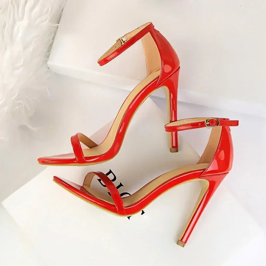 Women Gladiator Stiletto Classic Ankle Strap Holiday Beach Sandals Lady Fashion Suede 8cm 11cm High Heels Sexy Red Brown Sandles
