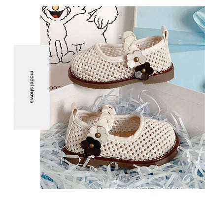 Girls Walking Shoes Lace Mesh Bows Kids Princess Shoes Non-slip Shiny Sequins 2025 New Children Flat Shoes Soft Sole Non-slip