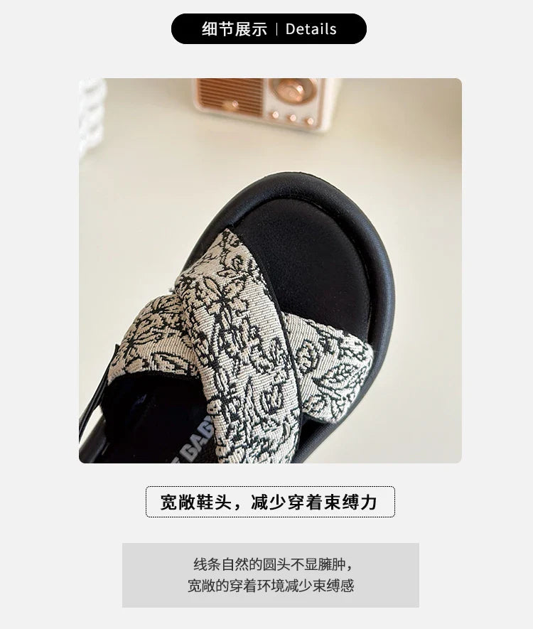 Girls Summer Beach Shoes Ethnic Style Kids Casual Sandals Soft Sole Fashion Children Retro Princess Shoes 2025 Summer New