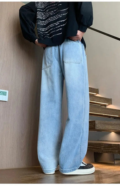 Calças masculinas casuais, calças retas soltas, primavera verão, nova moda, jeans masculinos de cintura alta com pernas largas